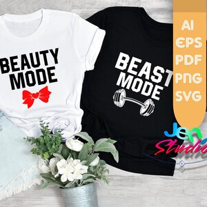 Modo bestia svg, modo de belleza svg, modo pareja svg, Día de San Valentín svg, pareja amor svg, cutfile, cricut, silueta, ai, eps, pdf, png
