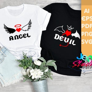 Angel and Devil svg, Valentine day svg, couple Angel & Devil svg, Love svg, Devil svg, Angel svg, cricut, silhouette, ai, eps, pdf, png