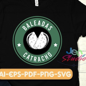 May include: A black t-shirt with a green circle graphic that says "Baleadas Catracho" in white text. The graphic also features a black and white illustration of two baleadas.