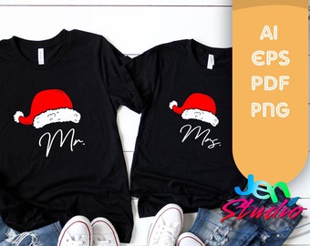Para Pan i Pani SVG, Para Mikołaj SVG, Czapka Świętego Mikołaja, Pan i Pani Mikołaj, Cricut, Sylwetka, cutfile, png, ai, pdf, eps