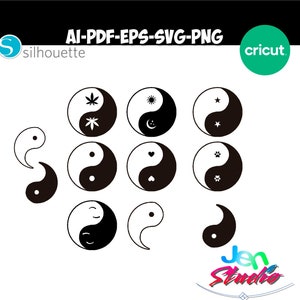 Yin-yang pack svg, yin-yang svg, yin-yang png, taoism svg, hippie svg, yin-yang paw svg, ying-yang love svg.