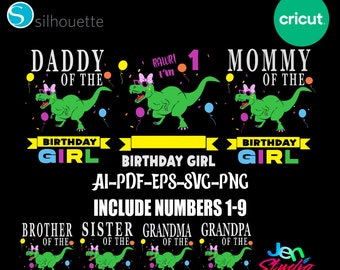pack dinosaur girl birthday Family , Birthday Saurus Svg, girls Dinosaur Birthday Party, Rawr I'm Dinosaur Eps, Png, Pdf Cricut, Silhouette.