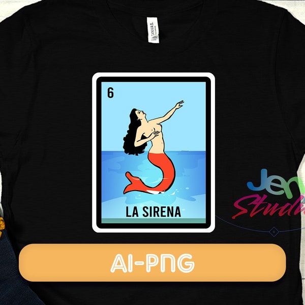 La sirena png, La sirena AI, loteria card png, mexican png, loteria png, La sirena Mexican loteria card, instant download.