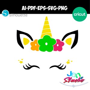 fleurs licorne star svg, licorne svg, licorne svg mignon, licorne tête svg, belle licorne svg, licorne fleur svg, Cricut, Silhouette