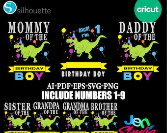 dinosaur kid birthday Pack Family , Birthday Saurus Svg, Kids Dinosaur Birthday Party,  Eps, Png, Pdf Cricut, Silhouette.