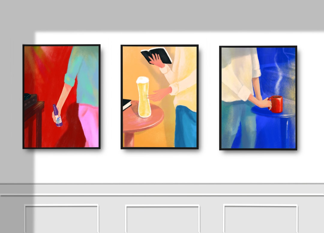 Wall Art Prints 3 Set Oil Pastel Wall Art Prints Wall Art Etsy