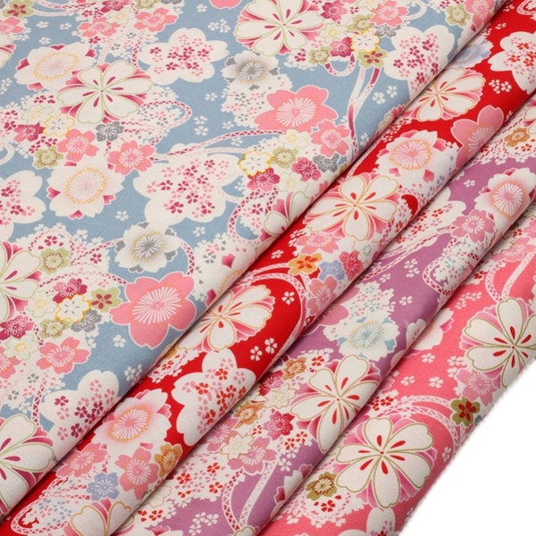 Japanese Cherry Fabric, 100% Cotton Printed Fabric, Handmade Doll Fabric, By The Half Yard