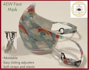 Children’s Mask for Eyeglasses Wearers - anti fog, nose wire, soft and adjustable ear straps, three layers, 100% cotton, made to order.