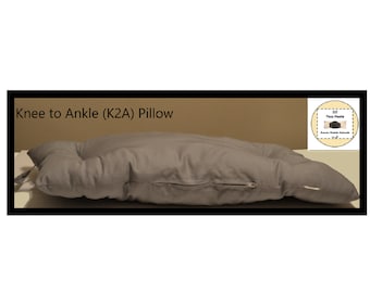 Knee to ankle (K2A) pillow for side sleepers, very soft filling, single layer or handmade cotton quilted shell, made to order.