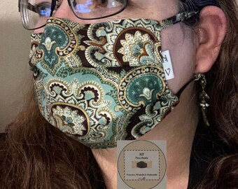 Pleated face mask with ear and nose adjusters, 100% cotton fabric, anti-fog, made to order.