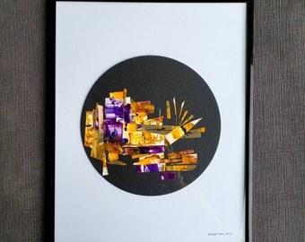 Abstract acrylic painting collage on yupo and canvas, framed