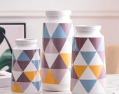 Colorful Geometric Pattern Ceramic Vase, White Flower Vase, Tabletop Vase, Colorful Vase, Table Centerpiece, Handmade vases, Modern Vase