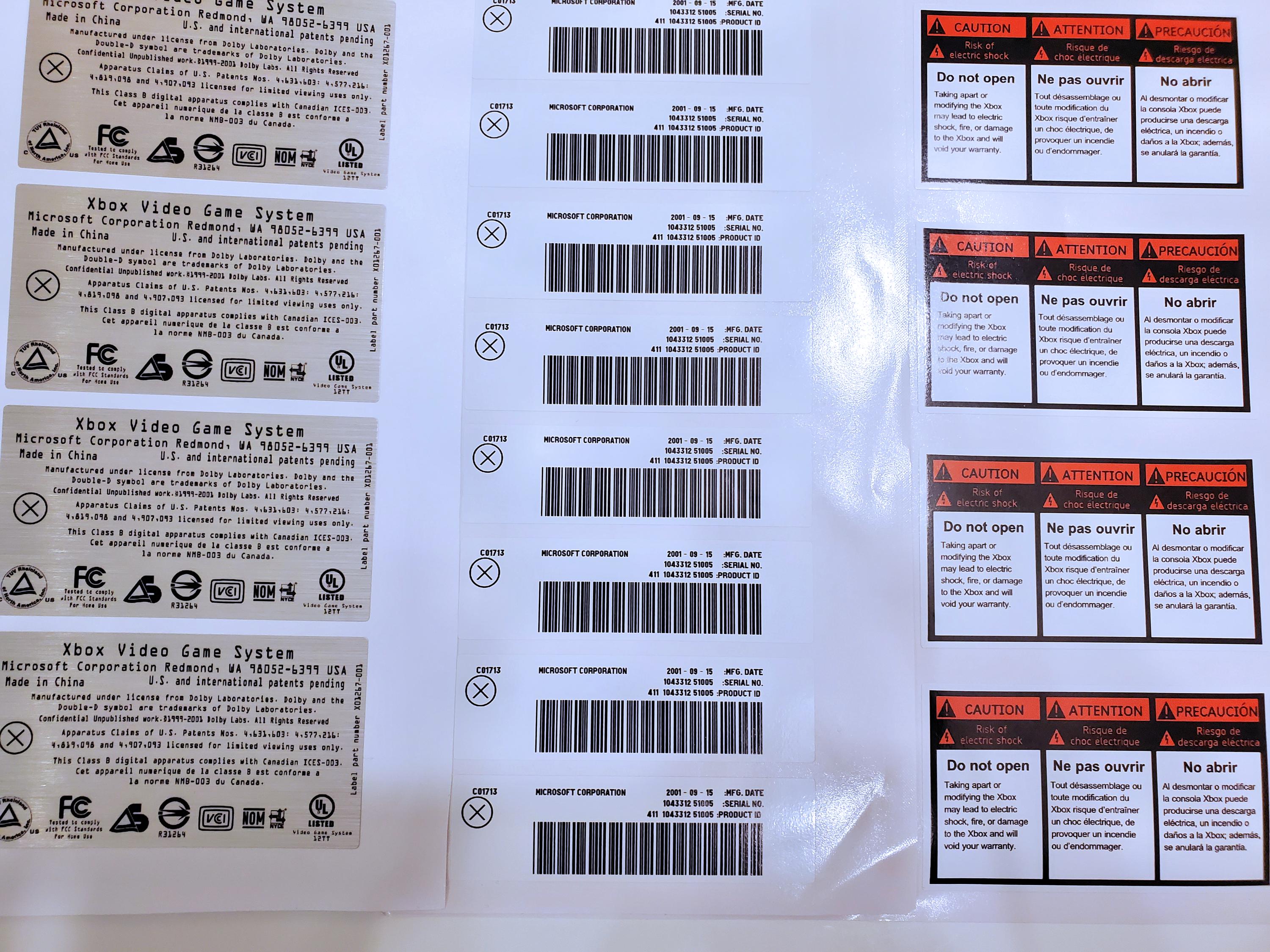 Original Xbox Replacement Back Stickers / Security / Warranty