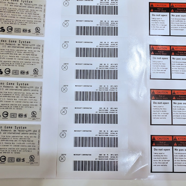 Original Xbox Replacement Back Stickers / Security / Warranty Labels