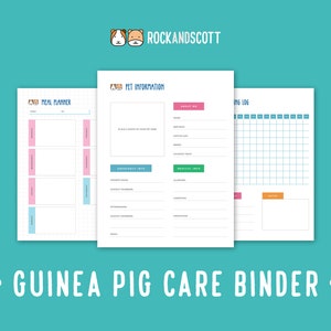 Guinea pig Care Binder Pages | Downloadable Guinea pig Journal | Guinea pig stationery and scrapbook
