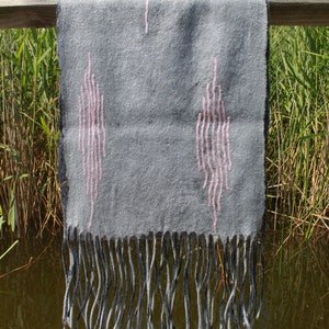 Gray woolen scarf for women, Luxury handmade wool scarf, Gray nuno felted shawl, Double sided wool scarf, Gift for her, Gift idea for Mom