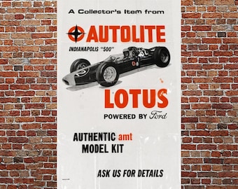 Rare 1963 Indy 500 Jim Clark Lotus AMT Model Kit Window Poster! 39x24 Ford Race Car Sign