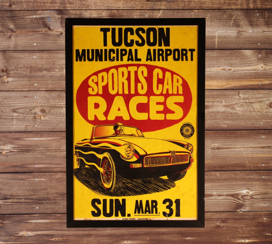 1960s Tucson AZ Racing Framed Poster! Vintage Arizona MGB Sports Car ...