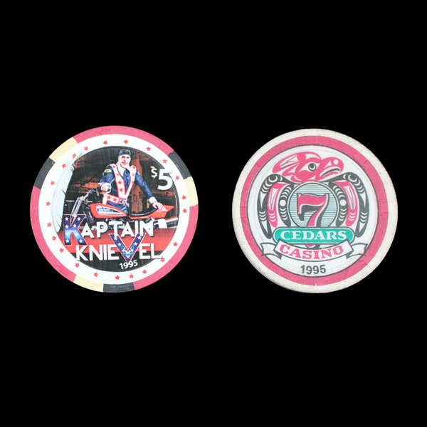 Robbie Knievel 5-Dollar Casino Poker Chip + Bonus Chips! Rare Daredevil Stuntman Kaptain, Son of Evel 7-Cedars Sequim Washington Casinos