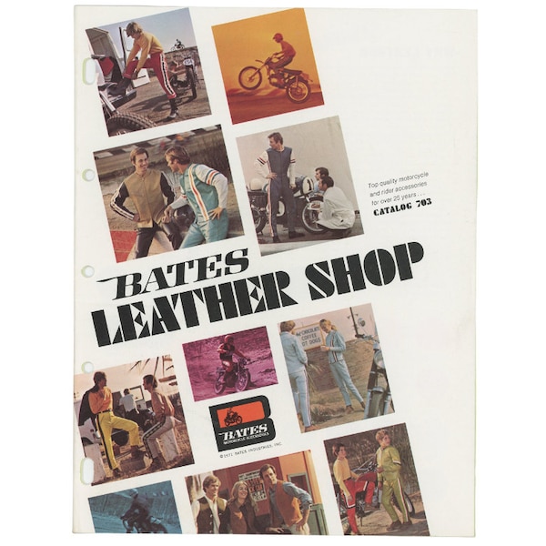 1971 Bates Leather Shop Catalog! Rare Motorcycle Racing Jackets & Pants Leathers, Race Vests, Gloves, Helmets! Vintage Cycle Racing Leather