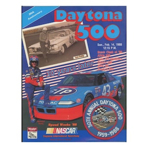 May include: A vintage Daytona 500 poster commemorating the 30th anniversary. The poster features a race car with the number 43, a portrait of Richard Petty, and the text "Daytona 500". The color scheme includes red, blue, and white.