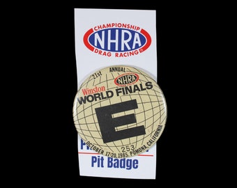 1985 NHRA Press Pass for Winston World Finals Drag Race! Pomona California Button, Badge, Pin, Rare Hot Rod Vintage Dragster Racing Ticket