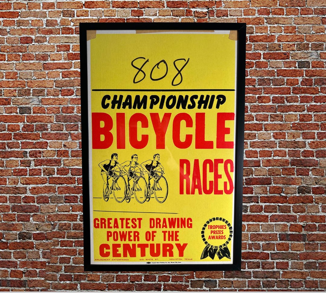 1950s Bicycle Races Framed Poster! Original Vintatage 14x22 Cycle ...