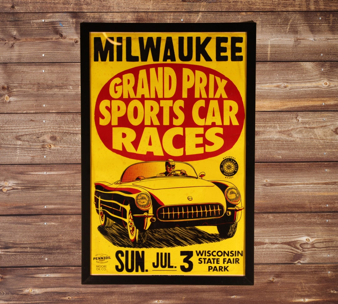 Wisconsin Racing Poster 1950s Wisconsin Racing Original Framed Poster! Vintage Corvette ...