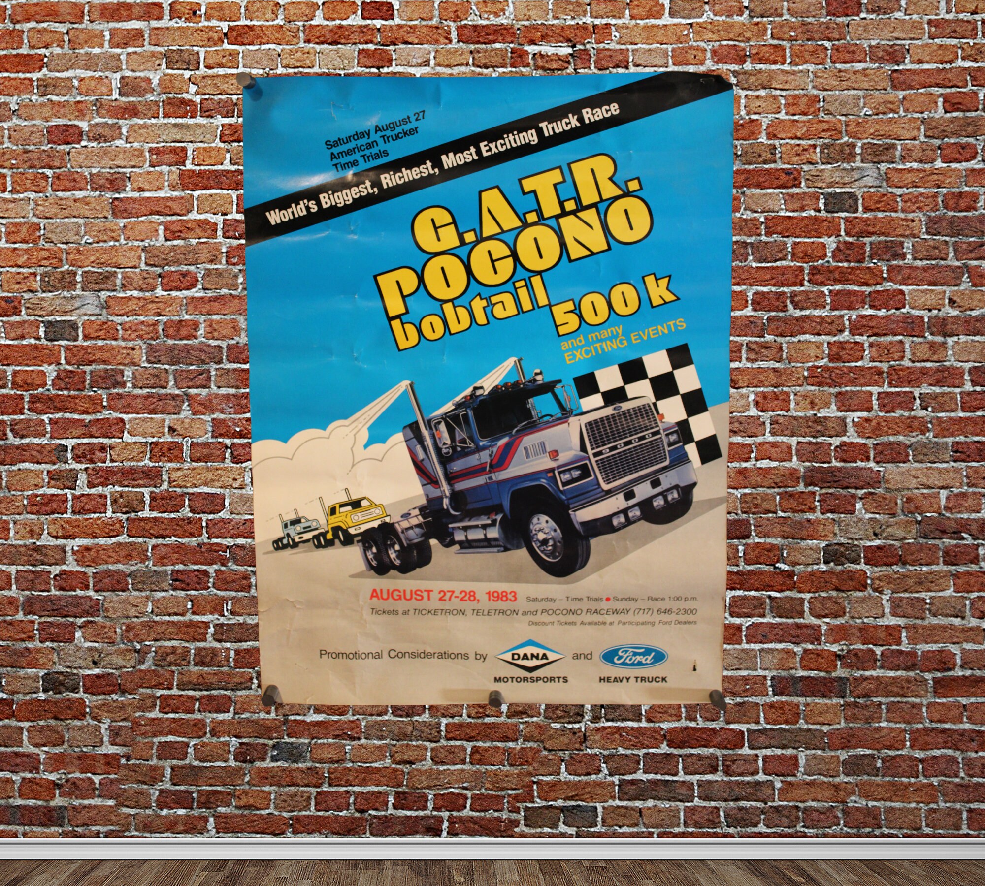 Pocono Raceway Poster 1983 Pocono Semi Truck Racing Poster! G.A.T.R. Bobtail 500K Auto Sign ...