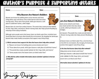 Informational Text Worksheet | Text Evidence & Author’s Purpose | Reading Comprehension PDF