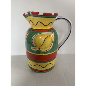 Vintage Italian Deruta Hand Painted Art Pottery Jug Pitcher Decanter Made in Italy