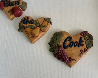 Vtg Home Interiors Placas de pared "Bless The Cook" hechas de Seroco Circa 1970