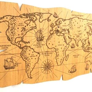 3D Weltkarte Antik, Wandbild Antik, Holzbild 120cm*72cm , aus Eiche geölt