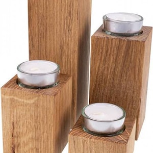 Tealight holder table decoration set of 4 made of solid oiled oak, wedding decoration, candle holder