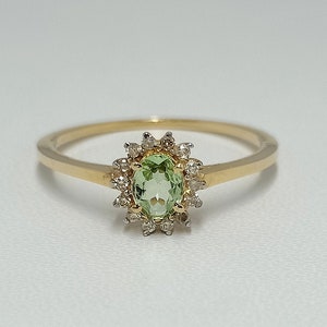 Certified Tsavorite Halo Ring, Natural Green Garnet & Natural Diamond Ring, 750 Hallmark 18k Yellow Gold Ring. Engagement Ring, Gift For Her