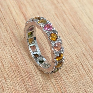 Multi Tourmaline Band Natural Tourmaline Ring Solid 92.5 Sterling Silver Handmade Jewellery