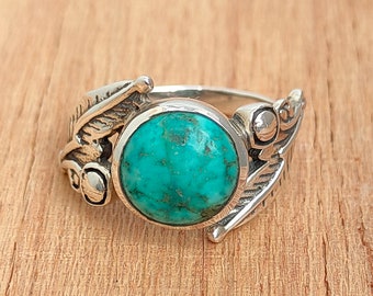 Tibetan Turquoise Ring: Handmade Sterling Silver Cabochon