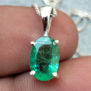 Certified 1.50 Cts Emerald Necklace, 92.5 Sterling Silver Pendant Oval Natural Earth mined Emerald Gift For Her
