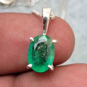 Certified 1.35 Cts Emerald Necklace, 92.5 Sterling Silver Pendant Oval Natural Earth mined Emerald Gift For Her