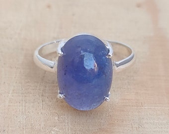 Natuurlijke tanzanietring cabochon, 92,5 sterlingzilveren ring, boho-instructiering, tanzaniet-zilveren ring, beste als cadeau