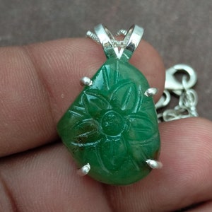 Certified 18.25 Cts Emerald Necklace, 92.5 Sterling Silver Pendant Oval Natural Emerald Gift For Her