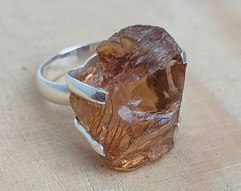 Natural Raw Citrine Ring, 92.5 Sterling Silver Ring, Rough Cut Citrine Gemstone Ring, Handmade Silver Ring, Gift For Her