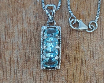 Natural Blue Topaz pendant in solid 92.5 Sterling Silver