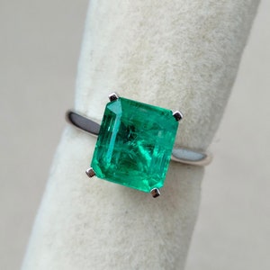 Certified Colombian Natural 4.40 Carats Emerald Ring In 14k White Gold Ring,