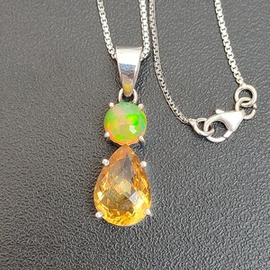 Classic Vintage Pendant, Natural Fire Opal & Natural Citrine Pendent, 92.5 Sterling Silver Pendant, Daily Wear Pendant, Gift For Her