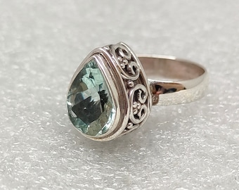 Päron-akvamarinring: 4,75 karat ädelsten, sterlingsilver, handgjord