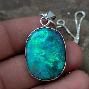Genuine Australian Opal Sterling Silver Necklace: Oval Cabochon Pendant