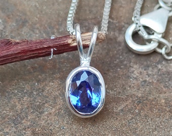 Oval Tanzanite Sterling Silver Pendant: Minimalist Gemstone Necklace