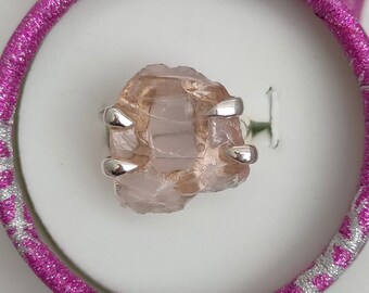 Bague opale rose brute faite main : argent sterling 925, pierre précieuse