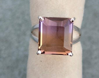 Anello grande con ametrina: 10,00 carati, argento sterling, taglio quadrato sfaccettato